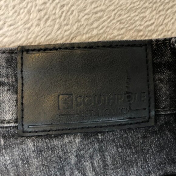 Southpole Mens Jeans Size 32x31 Measured Distressed Straight Biker Black Denim - Picture 6 of 15